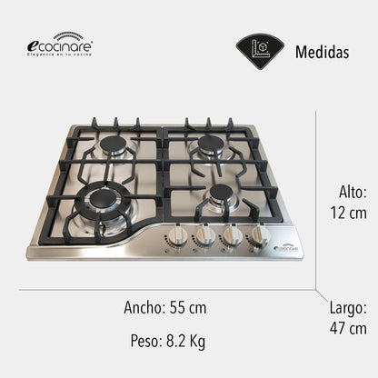 Estufa Parrilla de gas empotrable 4 quemadores ECOCINARE